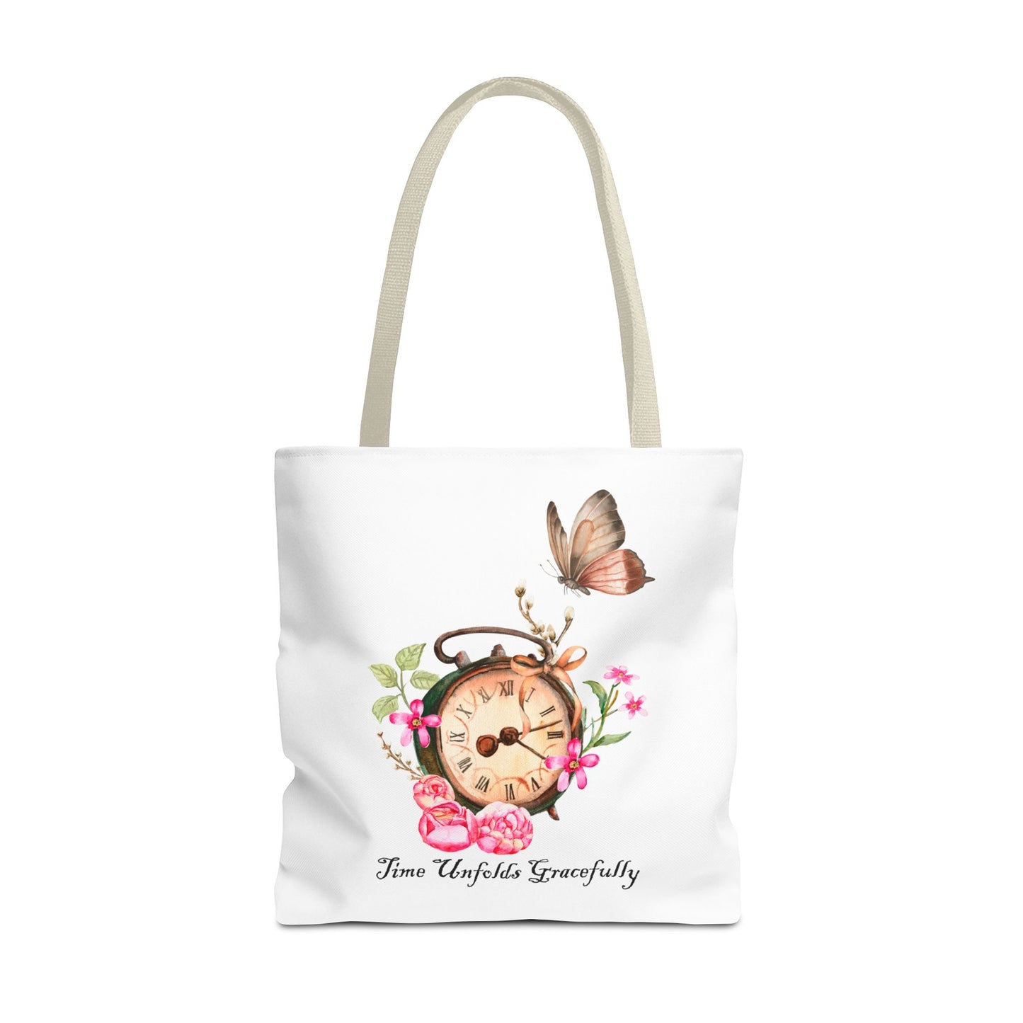 Vintage Clock and Flowers Tote Bag