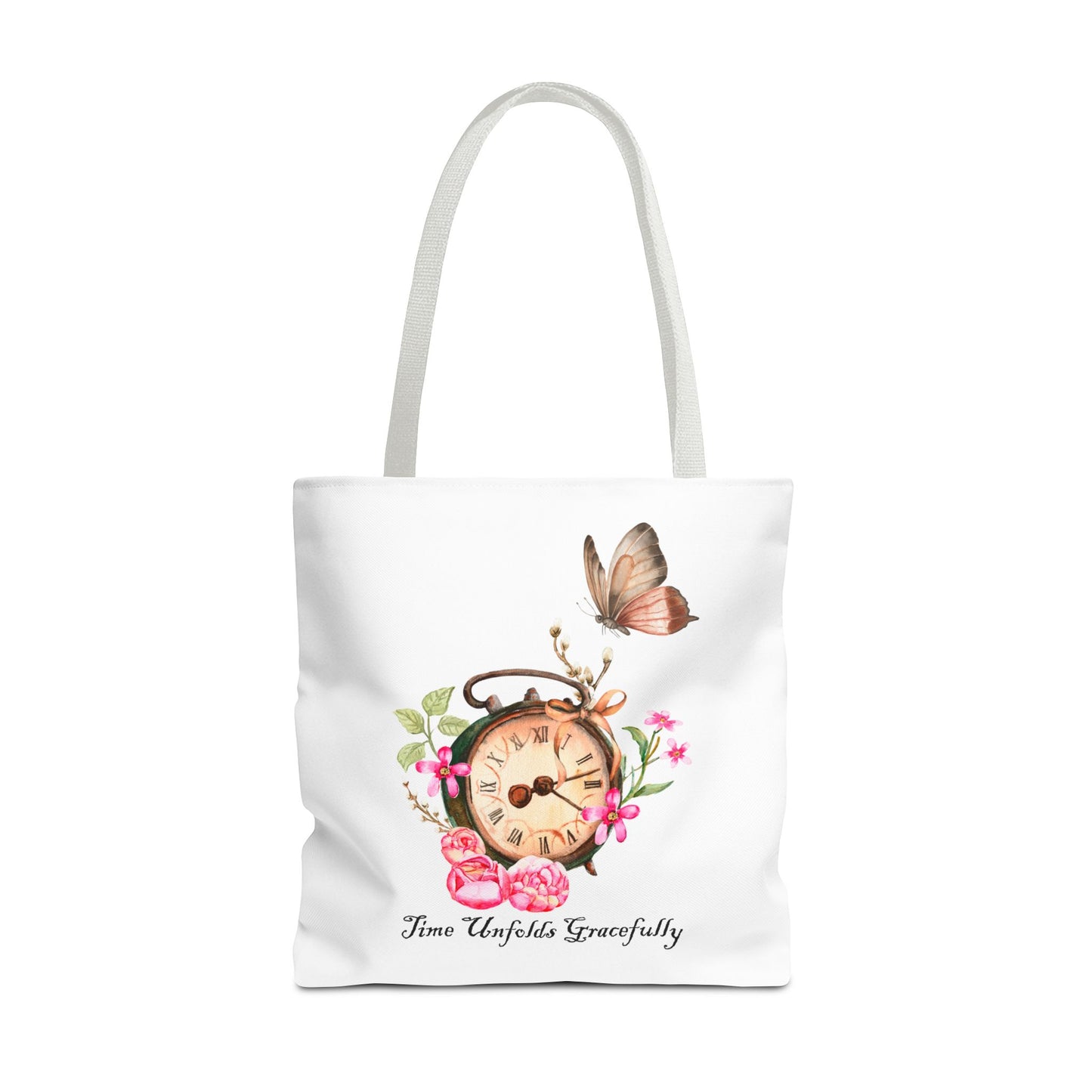 Vintage Clock and Flowers Tote Bag
