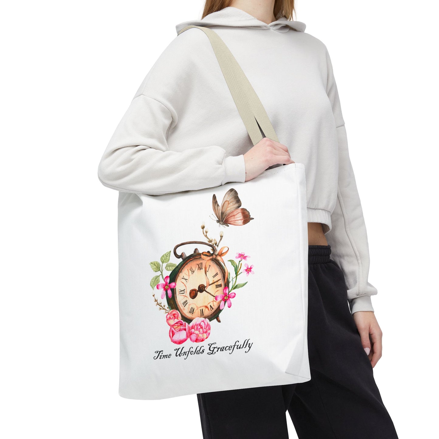Vintage Clock and Flowers Tote Bag
