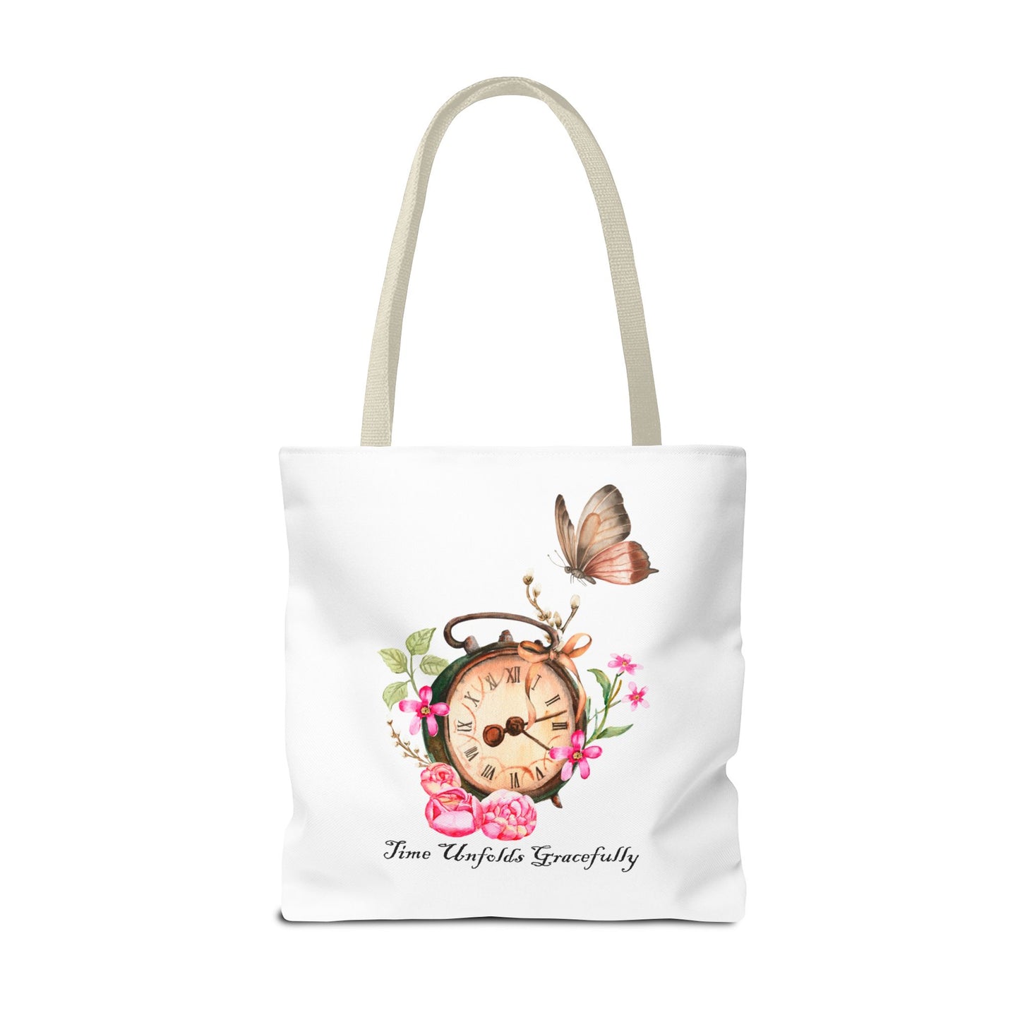 Vintage Clock and Flowers Tote Bag