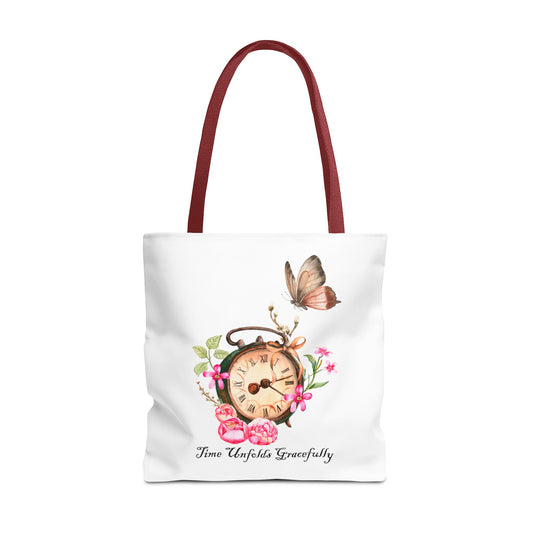 Vintage Clock and Flowers Tote Bag