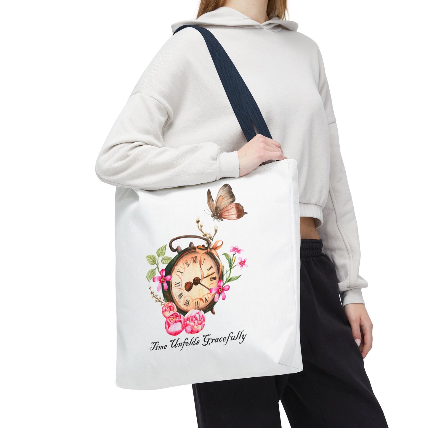 Vintage Clock and Flowers Tote Bag