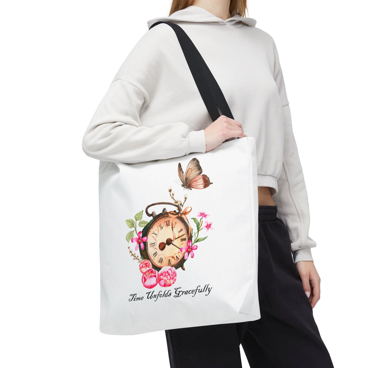 Vintage Clock and Flowers Tote Bag