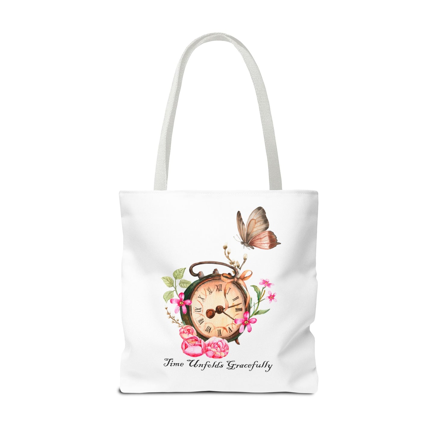 Vintage Clock and Flowers Tote Bag