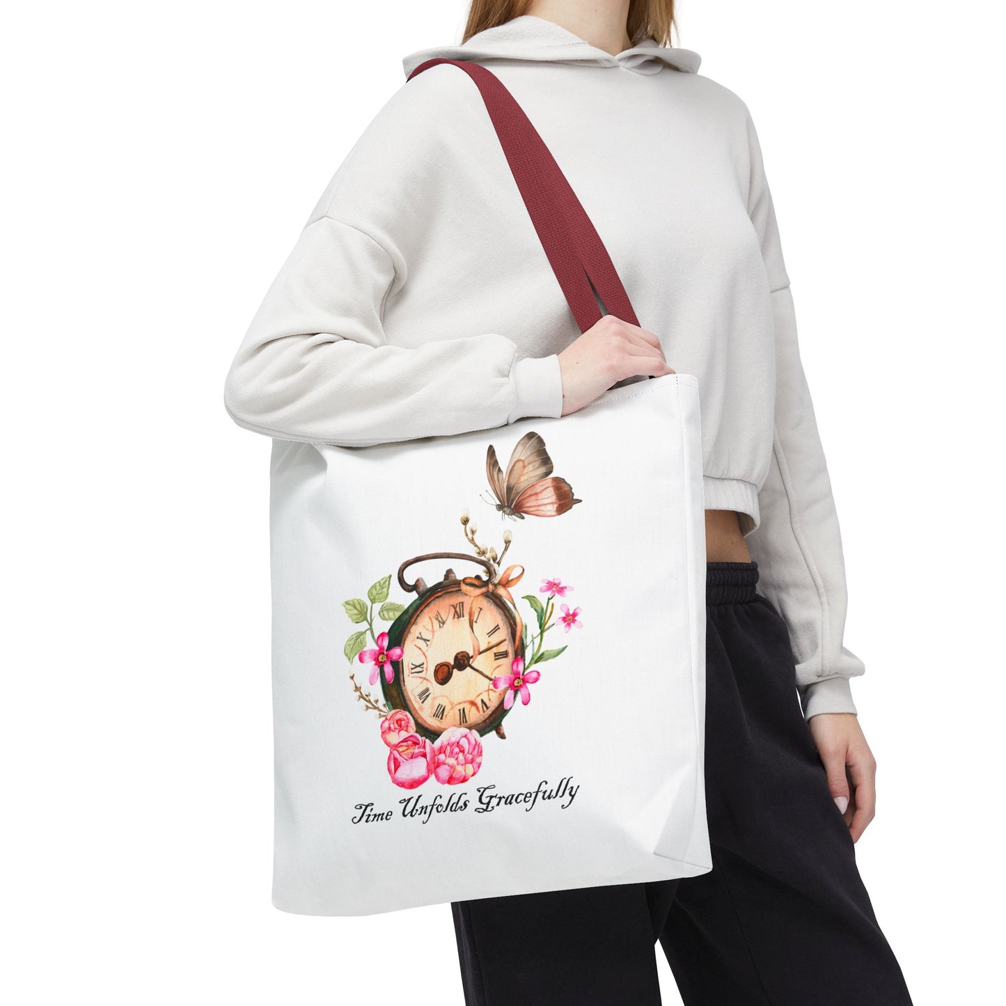 Vintage Clock and Flowers Tote Bag